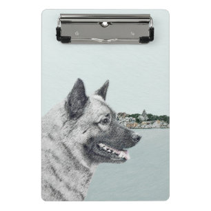 Norwegian Elkhound at Village Painting - Dog Art Mini Clipboard
