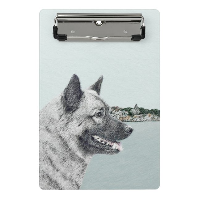 Norwegian Elkhound at Village Painting - Dog Art Mini Clipboard (Front)