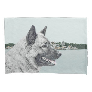 Norwegian Elkhound at Village Painting - Dog Art Pillowcase