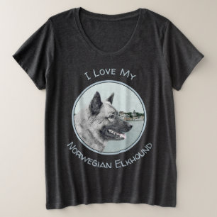 Norwegian Elkhound at Village Painting - Dog Art Plus Size T-Shirt