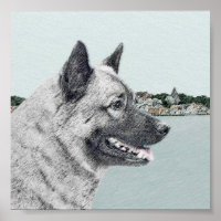 Norwegian Elkhound at Village Painting - Dog Art