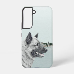 Norwegian Elkhound at Village Painting - Dog Art Samsung Galaxy Case