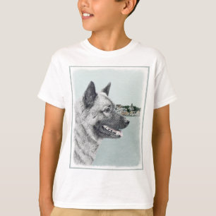 Norwegian Elkhound at Village Painting - Dog Art T-Shirt