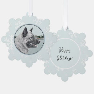 Norwegian Elkhound at Village Painting - Dog Art Tree Decoration Card
