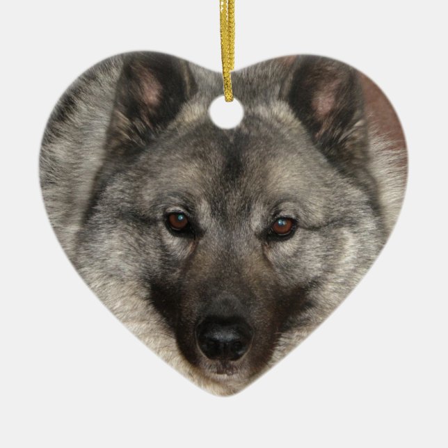 Norwegian Elkhound Ceramic Tree Decoration (Front)