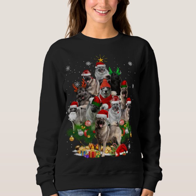 Norwegian Elkhound Christmas Tree Lights Funny Dog Sweatshirt (Front)