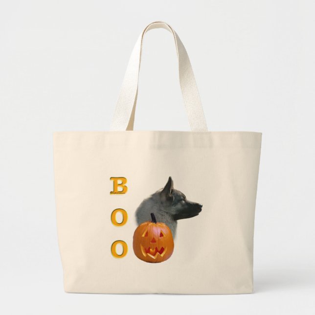 Norwegian Elkhound Halloween Boo Large Tote Bag (Front)