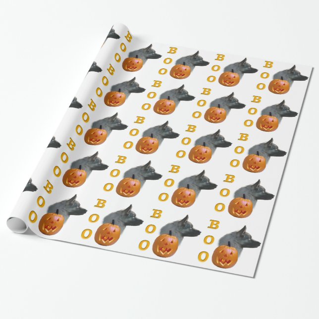Norwegian Elkhound Halloween Boo Wrapping Paper (Unrolled)