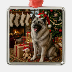 Norwegian elkhound holiday metal tree decoration