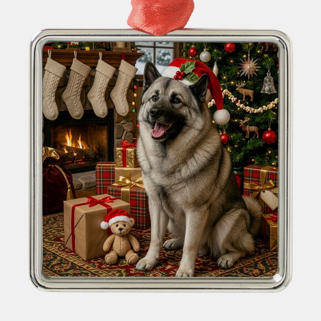 Norwegian elkhound holiday metal tree decoration (Front)