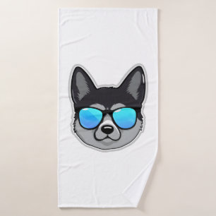 Norwegian Elkhound in Cool Sunglasses Classic T-Sh Bath Towel