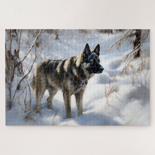 Norwegian Elkhound Let It Snow Christmas Jigsaw Puzzle (Horizontal)