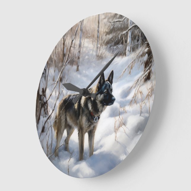 Norwegian Elkhound Let It Snow Christmas Large Clock (Angle)