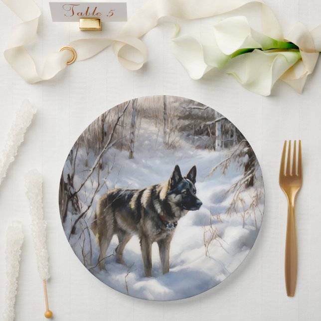 Norwegian Elkhound Let It Snow Christmas Paper Plate (Wedding)