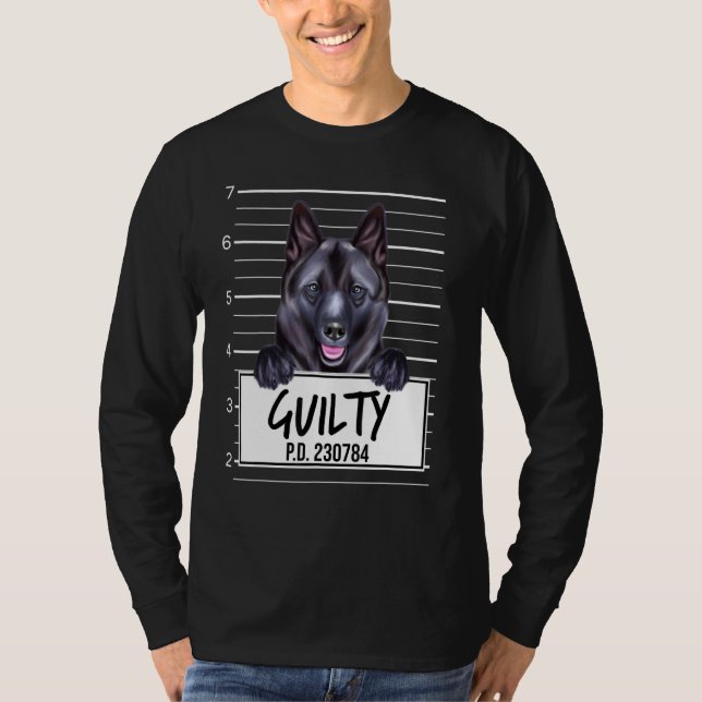 Norwegian Elkhound Mugshot Guilty Dog T-Shirt (Front)