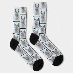 Norwegian Elkhound Painting Cute Original Dog Art Socks