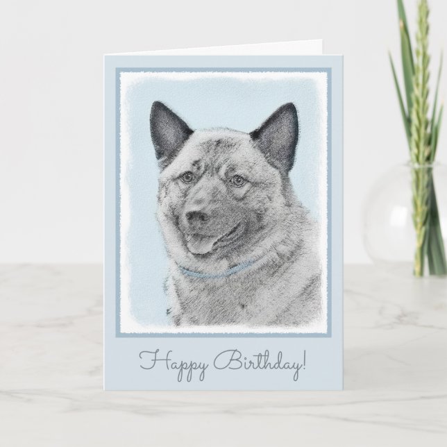 Norwegian Elkhound Painting - Original Dog Art Card (Front)