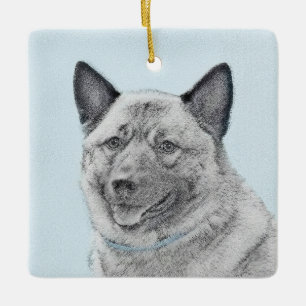 Norwegian Elkhound Painting - Original Dog Art Ceramic Ornament