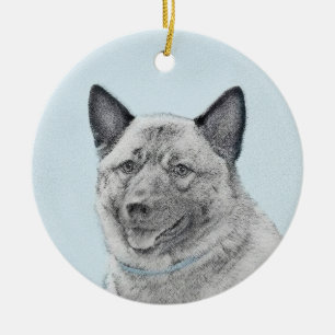 Norwegian Elkhound Painting - Original Dog Art Ceramic Tree Decoration