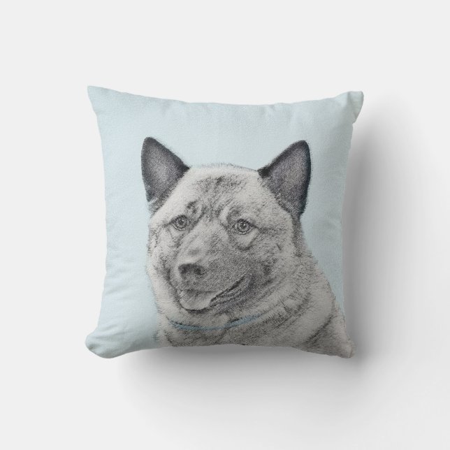Norwegian Elkhound Painting - Original Dog Art Cushion (Front)