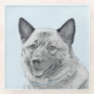 Norwegian Elkhound Painting - Original Dog Art Glass Coaster