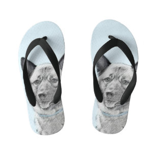 Norwegian Elkhound Painting - Original Dog Art Kid's Jandals