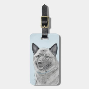 Norwegian Elkhound Painting - Original Dog Art Luggage Tag