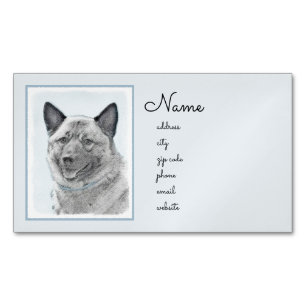 Norwegian Elkhound Painting - Original Dog Art Magnetic Business Card