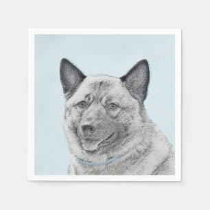 Norwegian Elkhound Painting - Original Dog Art Napkin