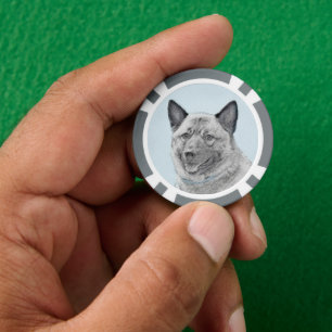 Norwegian Elkhound Painting - Original Dog Art Poker Chips