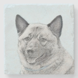 Norwegian Elkhound Painting - Original Dog Art Stone Coaster