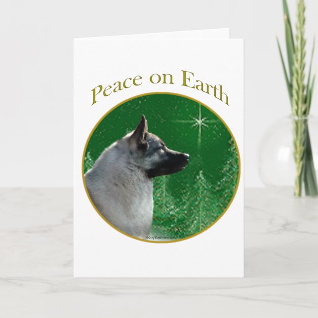Norwegian Elkhound Peace Holiday Card (Front)
