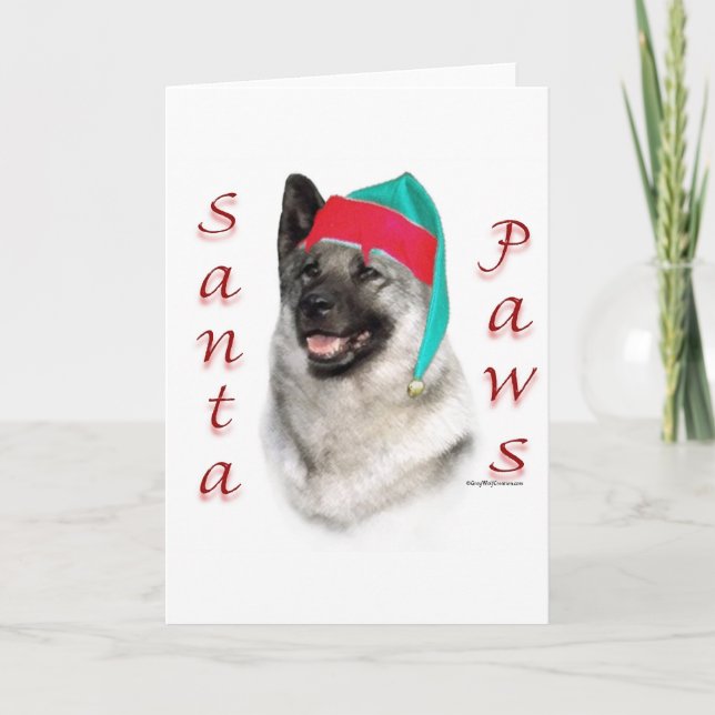 Norwegian Elkhound Santa Paws Holiday Card (Front)