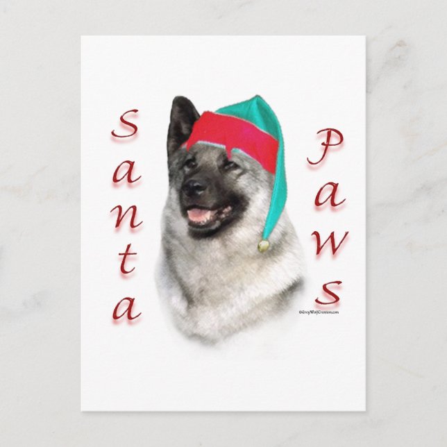 Norwegian Elkhound Santa Paws Holiday Postcard (Front)