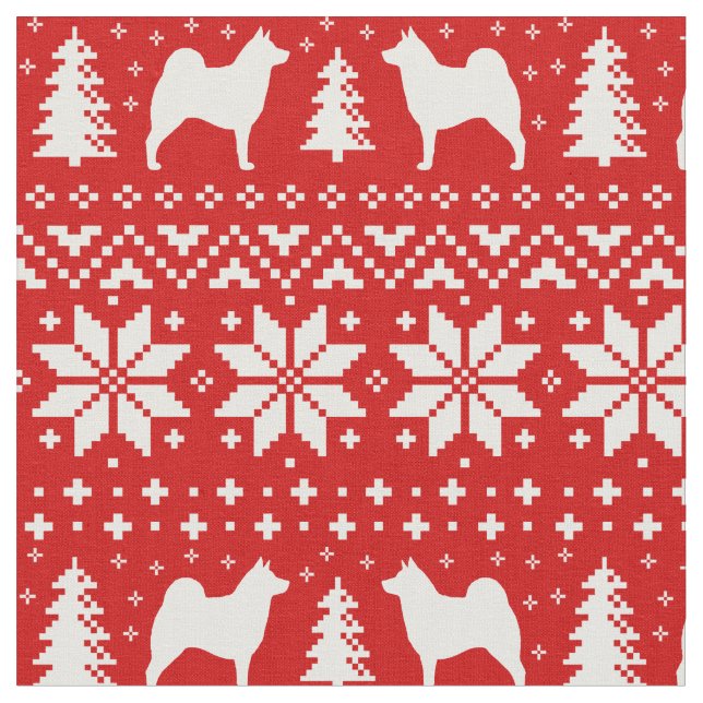 Norwegian Elkhound Silhouettes Christmas Holiday Fabric (Close Up)