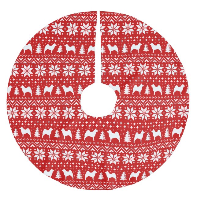 Norwegian Elkhound Silhouettes Christmas Pattern Brushed Polyester Tree Skirt (Front)