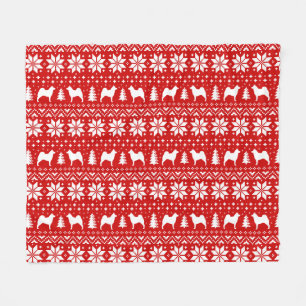 Norwegian Elkhound Silhouettes Christmas Pattern Fleece Blanket