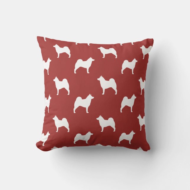 Norwegian Elkhound Silhouettes Pattern Red Cushion (Front)