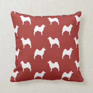 Norwegian Elkhound Silhouettes Pattern Red Cushion