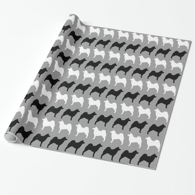 Norwegian Elkhound Silhouettes Pattern Wrapping Paper (Unrolled)