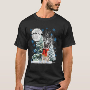 Norwegian Elkhound Under Moonlight Snow Christmas T-Shirt
