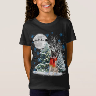 Norwegian Elkhound Under Moonlight Snow Christmas T-Shirt