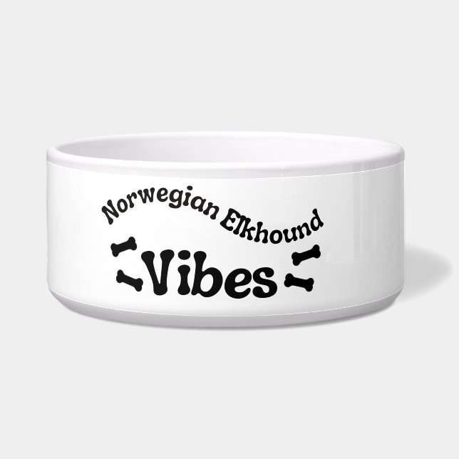 Norwegian Elkhound Vibes Ceramic Dog Bowl (Left)