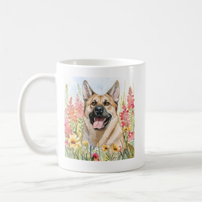 Norwegian Elkhound Watercolor Mug (Left)
