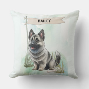 Norwegian Elkhound Watercolor Personalised Dog Cushion
