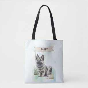 Norwegian Elkhound Watercolor Personalised Dog Tote Bag