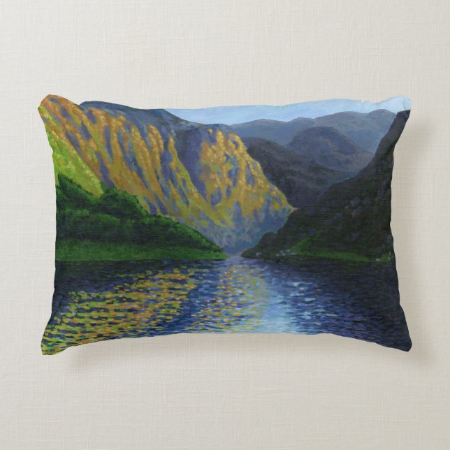 Norwegian fjord approaching sunset decorative cushion (Front)