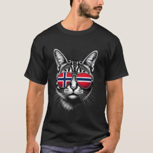 Norwegian Flag Cat Face Sunglasses Norway Flag T-Shirt