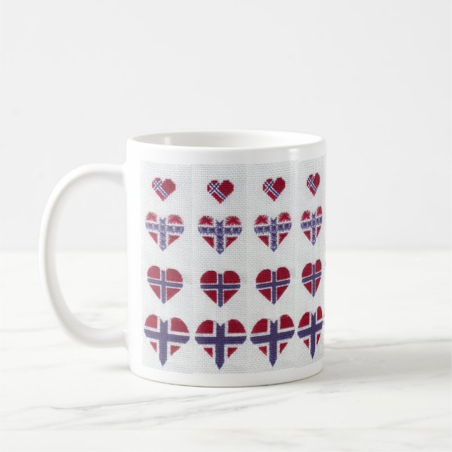 Norwegian Flag Heart Cross Stitch Nordic Norway Coffee Mug (Left)