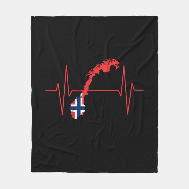 Norwegian Flag Heartbeat Fleece Blanket (Front)